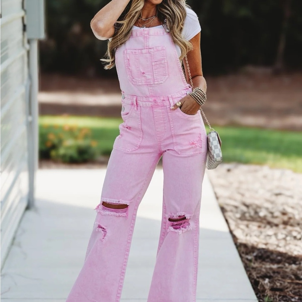 Women's Pink Denim Overalls